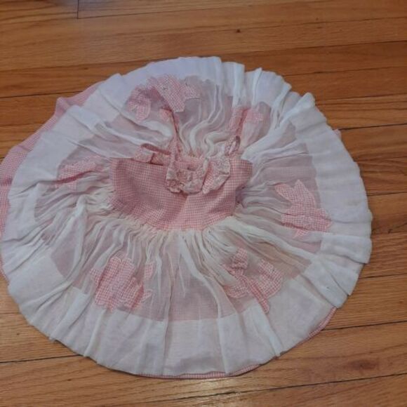 Vtg Handmade Baby/Toddler Dress - Pink Gingham & White Sheer w/ Appliques - Picture 9 of 11
